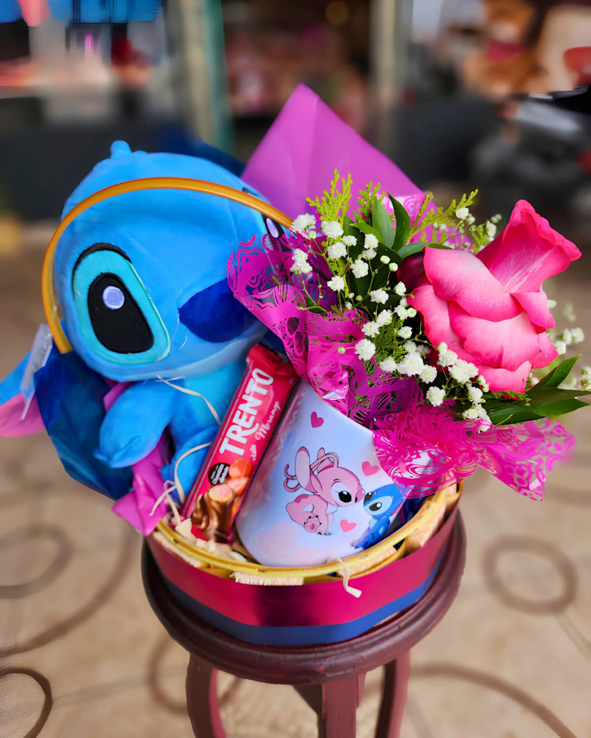 Cestinha Stitch com Flor