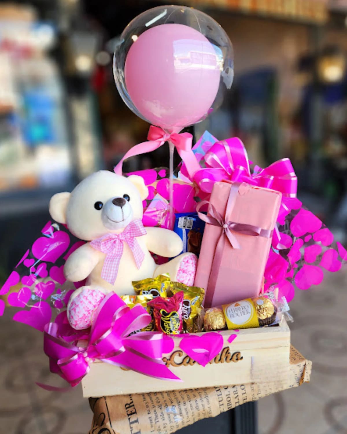 Cesta Feliz Aniversario Rosa