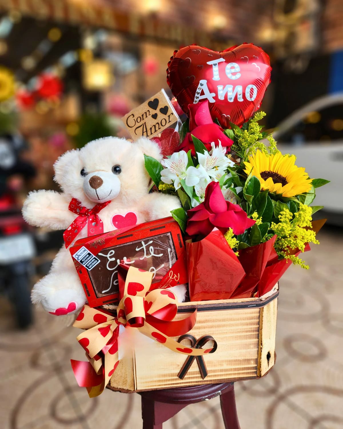 Cesta Te Amo Com Flores